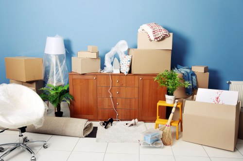 Packed boxes and furniture being prepared for a Belgravia home removal