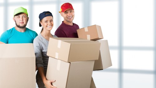 Packed moving boxes prepared for a Belgravia home move